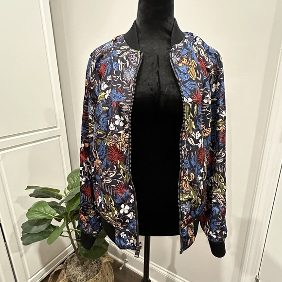 H&M Reversible Floral Nylon Track Jacket Women’s XS Multicolor Zip Lightweight - Picture 8 of 13